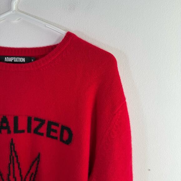 Adaption Legalized Cannabis 100% Cashmere Red Black Crewneck Sweater Medium - Picture 4 of 11